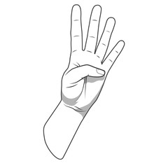 Poster - Palm hand number four gesture vector illustration