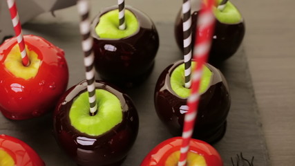 Wall Mural - Handmade red candy apples for Halloween