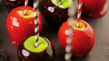 Wall Mural - Handmade red candy apples for Halloween