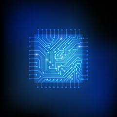 Wall Mural - Vector : Square chip and electronic circuit on blue background