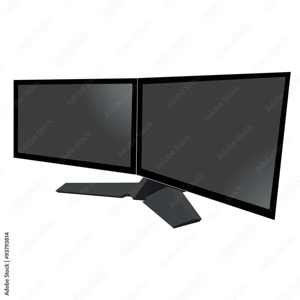 dual monitor, two, doble, electronics, flat style, vector illustration ...