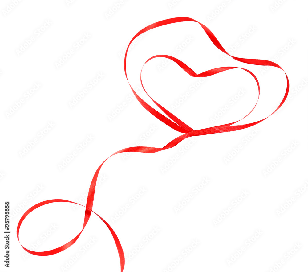Red ribbon in shape of heart isolated on white