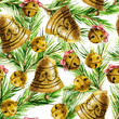 Watercolor background with Christmas bell decoration