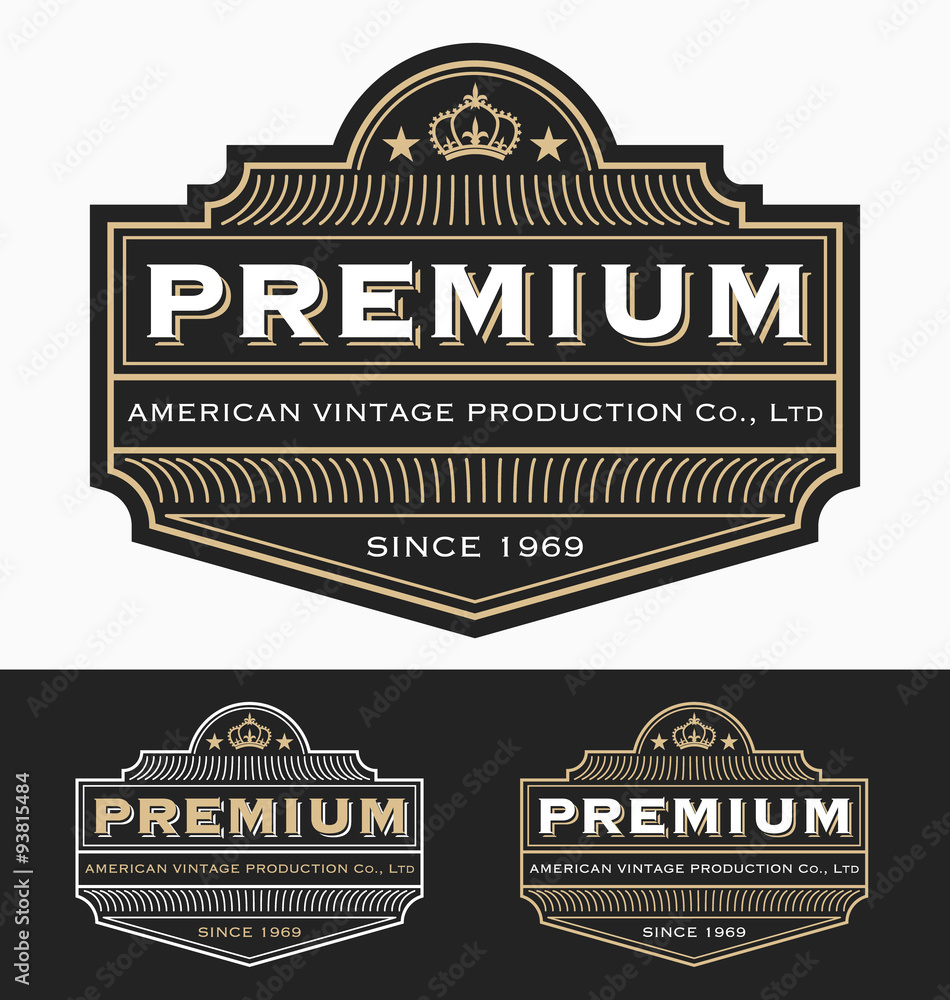 Vintage Badge logo label design for Premium Product, Whiskey, Beer ...