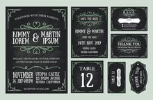 Vintage Wedding Invitation Chalkboard Design Sets Include Invitation Card, Save The Date, RSVP Card, Thank You Card, Table Number, Gift Tags, Place Cards, Respond Card.