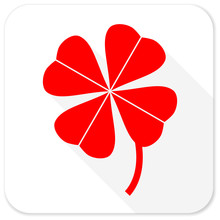 Four-leaf Clover Red Flat Icon With Long Shadow On White Background