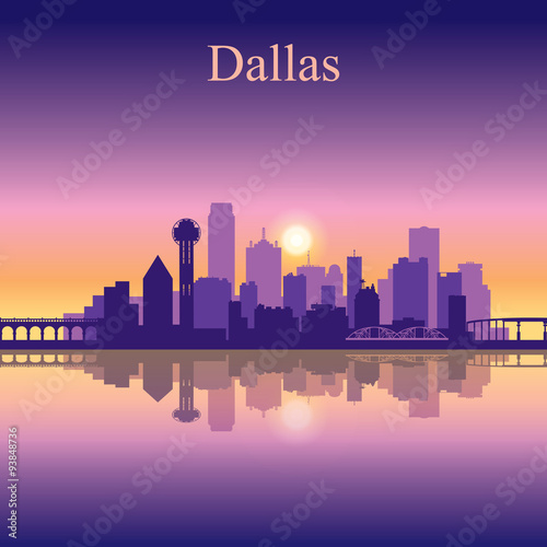 Plakat na papierze fotorealistycznym Miasto Dallas skyline sylwetka tło