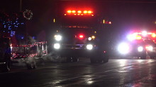 Night Winter Christmas Light Parade Fire Trucks Fast 4K 042