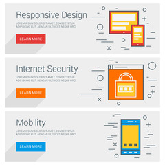 Wall Mural - responsive design. internet security. mobility. line art flat design illustration. vector web banner