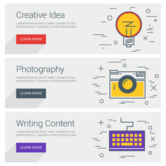 Wall Mural - creative idea. photography. writing content. line art flat design illustration. vector web banners c