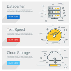 Wall Mural - datacenter. test speed. cloud storage. line art flat design illustration. vector web banners concept
