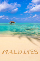 Wall Mural - Word Maldives on beach