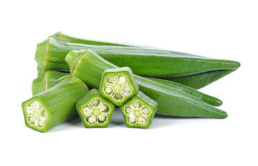 Poster - fresh okra or green roselle on white background.