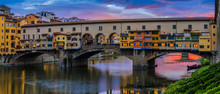 Beautiful Sunset View Of Bridge Ponte Vecchio, Florence, Italy