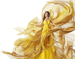 Fashion Model Dress, Woman in Flowing Fabric Gown, Clothes Flow