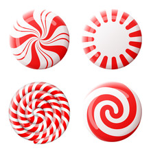Christmas Round Candy Set. Peppermint Candies Without Wrapper