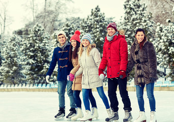 Sticker - happy friends ice skating on rink outdoors