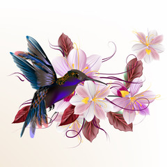 Wall Mural - Vector illustration with realistic humming bird for design