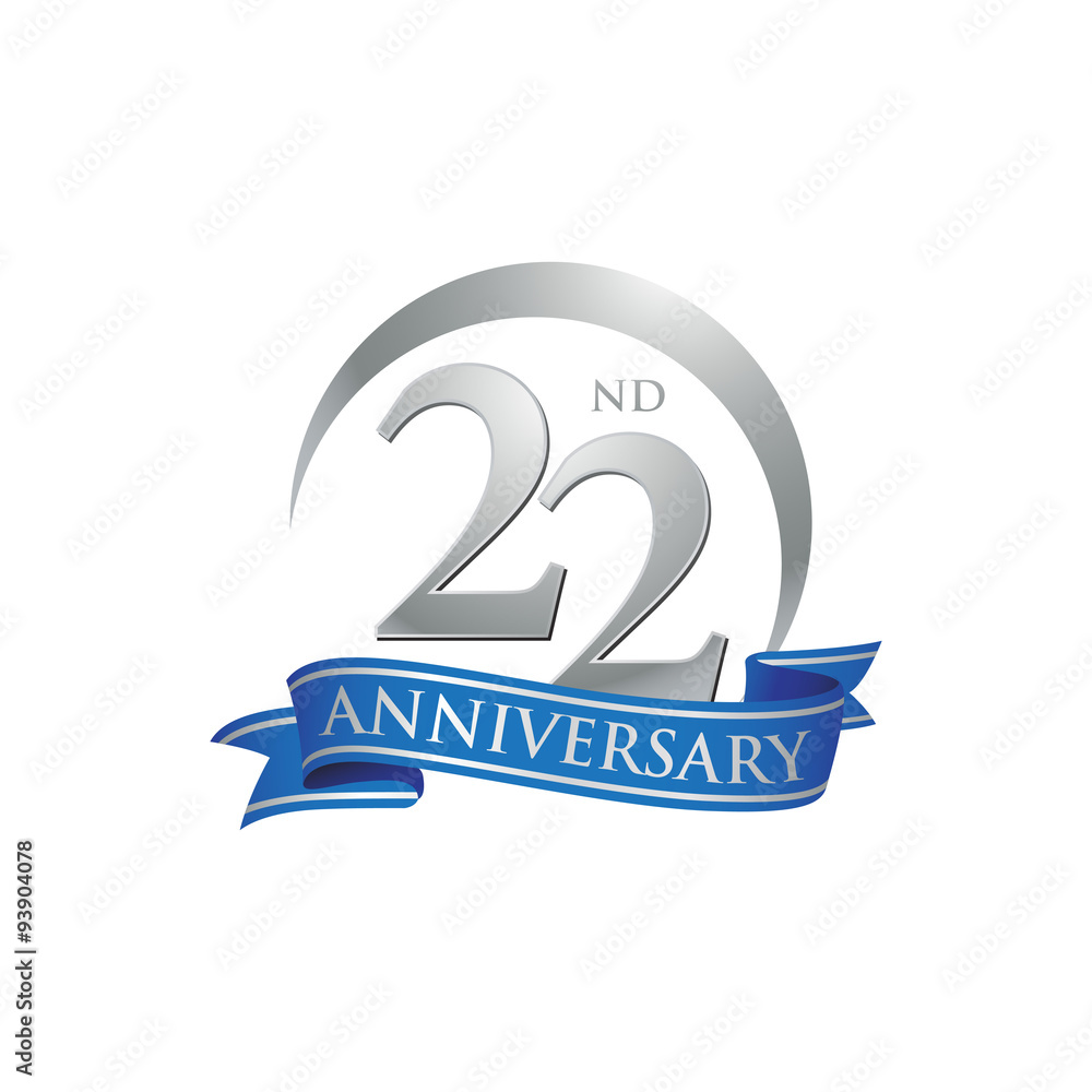 22nd anniversary ring logo blue ribbon Stock Vector | Adobe Stock