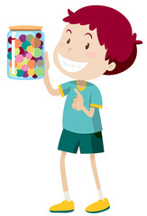 Wall Mural - Boy carrying jar of candy