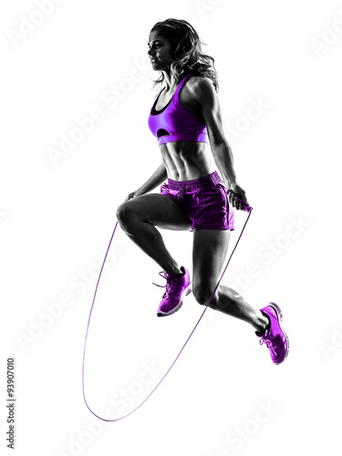 Fototapeta na wymiar woman fitness Jumping Rope exercises silhouette