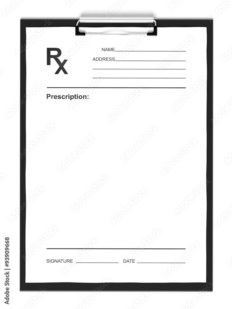 Blank prescription form, isolated on white background. - obrazy, fototapety, plakaty 