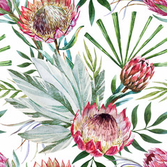 Wall Mural - Vector tropical protea pattern