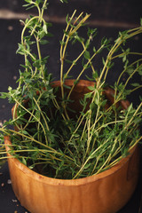 Sticker - Fresh thyme in a wooden mortar