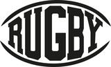 Rugby word in shape of a rugby ball