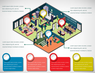 Wall Mural - illustration of info graphic interior  room concept in isometric graphic