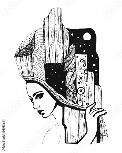 Dekoracja na wymiar  ilustracja-graficzny-czarno-bialy-portret-kobiety