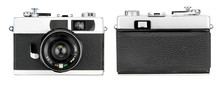 Retro Camera Front And Back View, Isolated On White Background