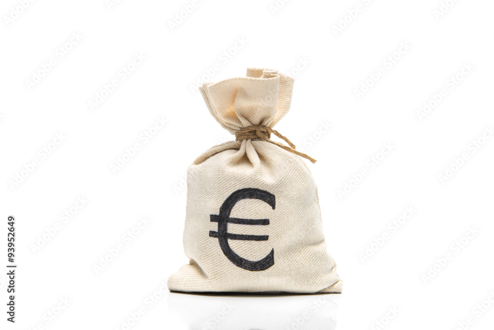 Money Bag With Euro Sign Isolated On White Foto Poster - 
