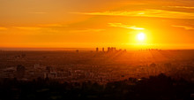 Stunning Golden Sunset Cityscape Of Los Angeles, California