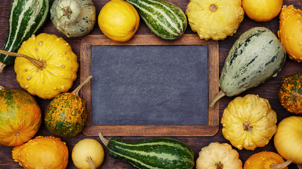 Wall Mural - pumpkins and vintage blackboard