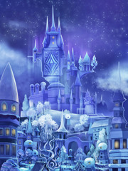 Wall Mural - Illustration: The Snow Palace in the Fairy Tale. Fantastic Cartoon Style Scene Wallpaper Background Design.