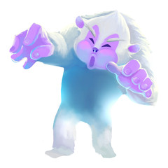 Illustration: Snow Man. A legend monster living in the snow mountains. Fantastic Cartoon Style Character Design.
