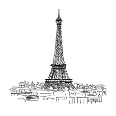 Poster - Paris,cityscape with Eifel Tower. Sketch for your design