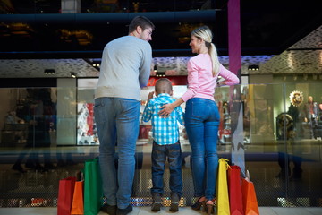 Wall Mural - young family with shopping bags