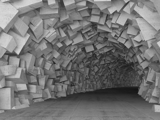 Wall Mural - Turning concrete tunnel interior, 3d render