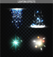 Wall Mural - set of lighting isolated effects. magic, bright stars