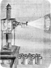 Wall Mural - magic lantern became the photoelectric microscope, vintage engra