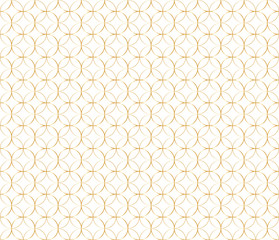 Geometric gold pattern of circles with centered circle inside on black background. Vector