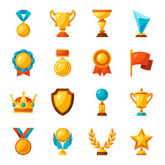 sport or business trophy award icons set