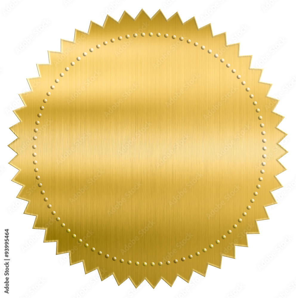 gold metallic foil seal label or sticker with clipping path - obrazy, fototapety, plakaty 