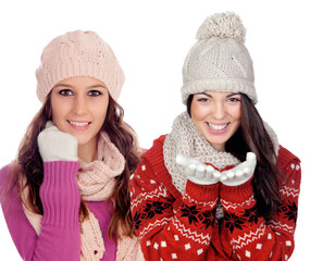 Sticker - Pretty girls with woolen clothes smiling