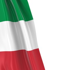 Wall Mural - Hanging Flag of Italy - 3D Render of the Italian Flag Draped over white background with copyspace for text