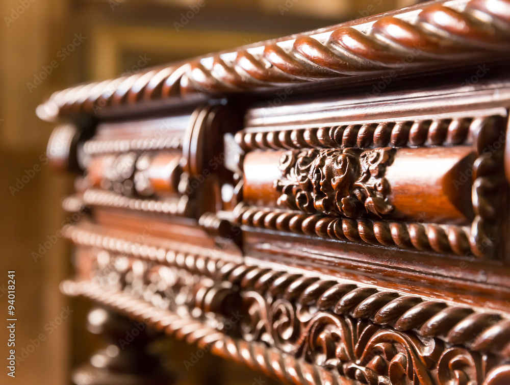 Table Pattern Ingravings Table with wood engraving Stock Photo | Adobe Stock