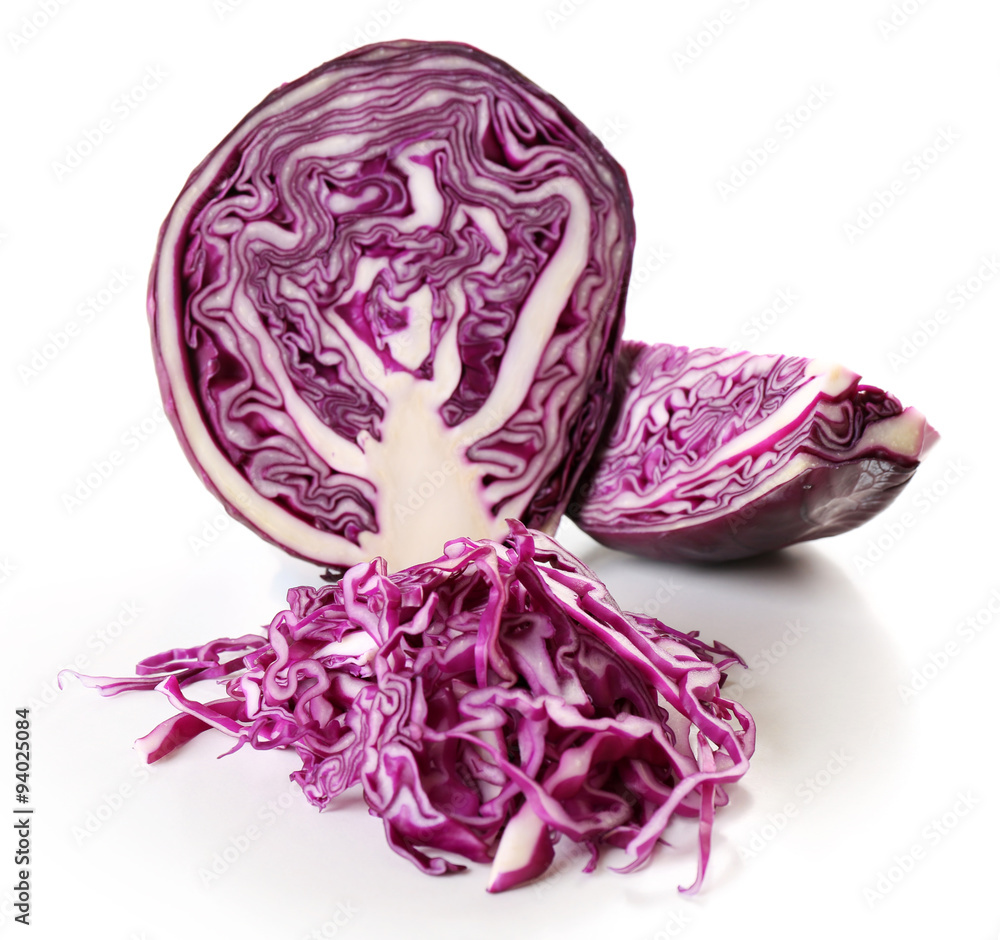Cut red cabbage isolated on white
