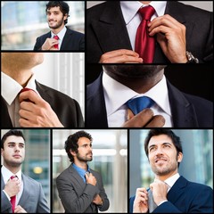 Wall Mural - Businessmen adjusting their necktie